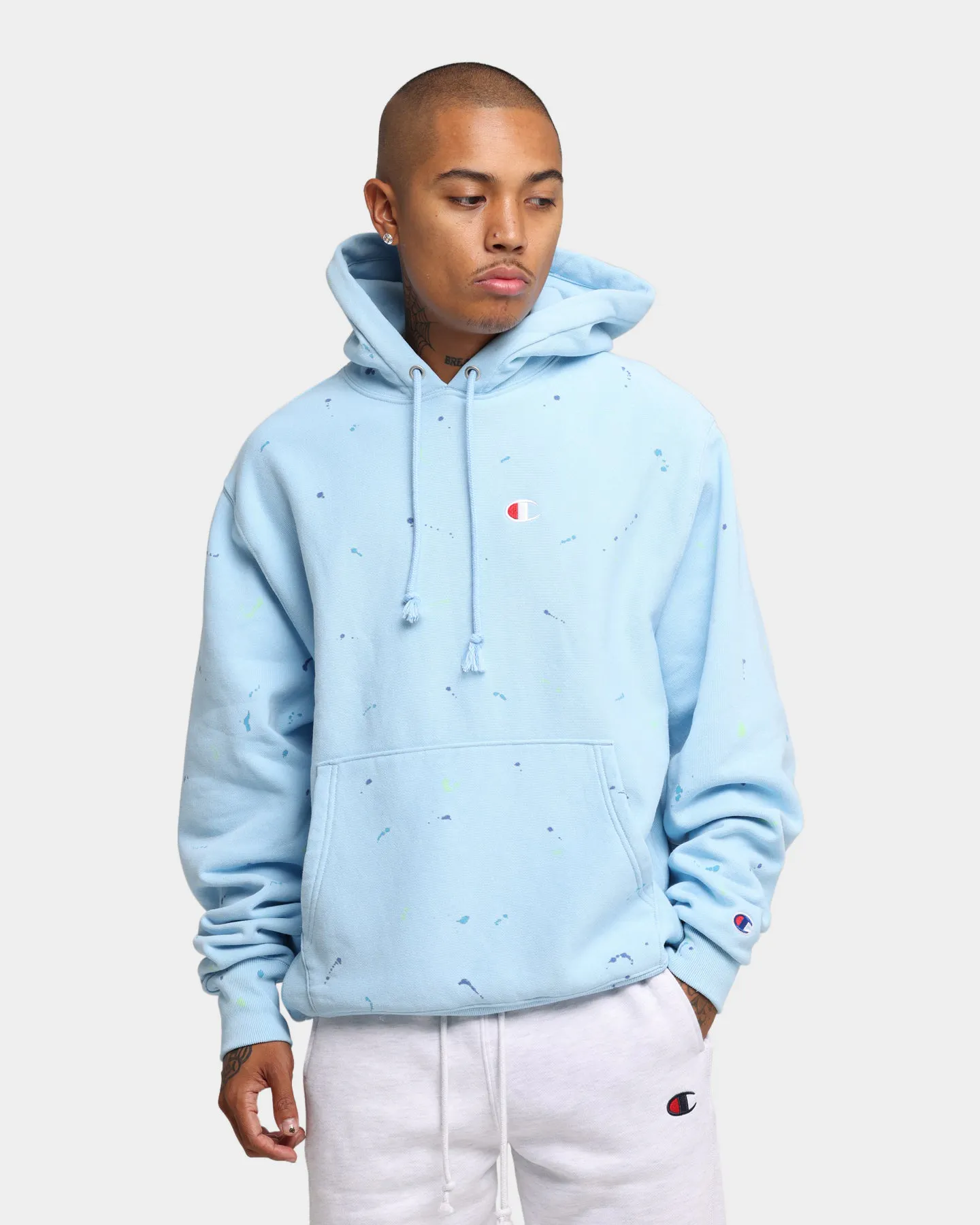 Champion Reverse Weave Paint Splatter Hoodie Candid Blue | Culture Kings NZ mens champion light blue hoodie