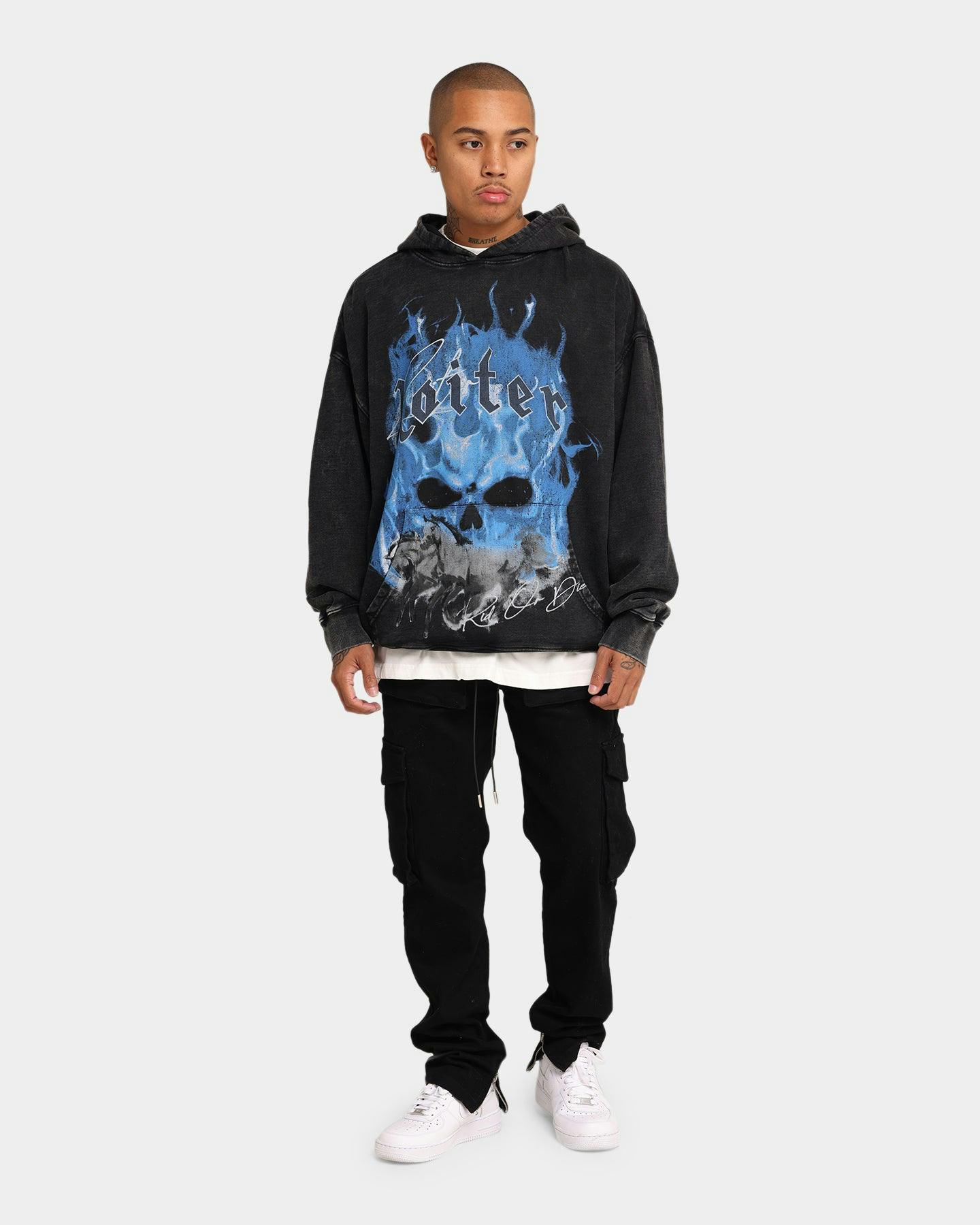 Loiter Ride Or Die Vintage Hoodie Washed Black Culture Kings NZ