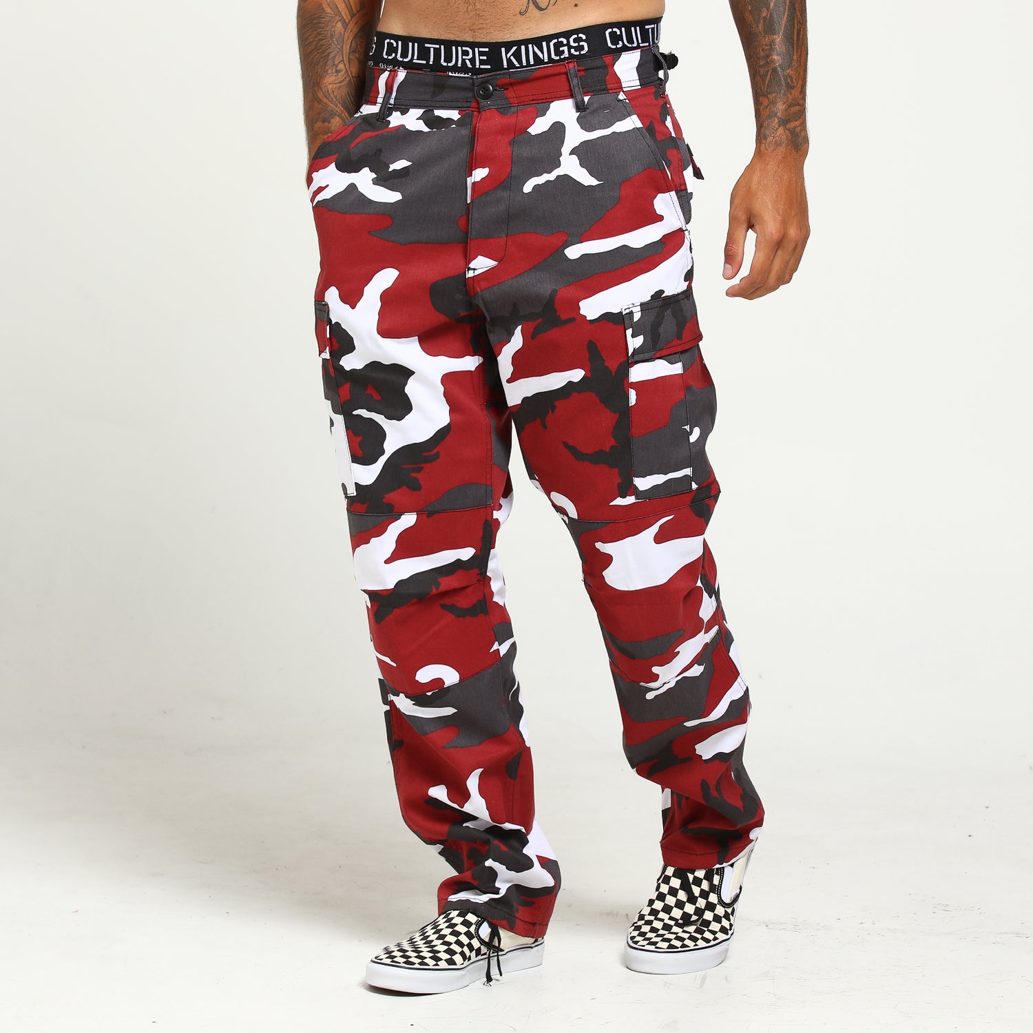 red with camo pants