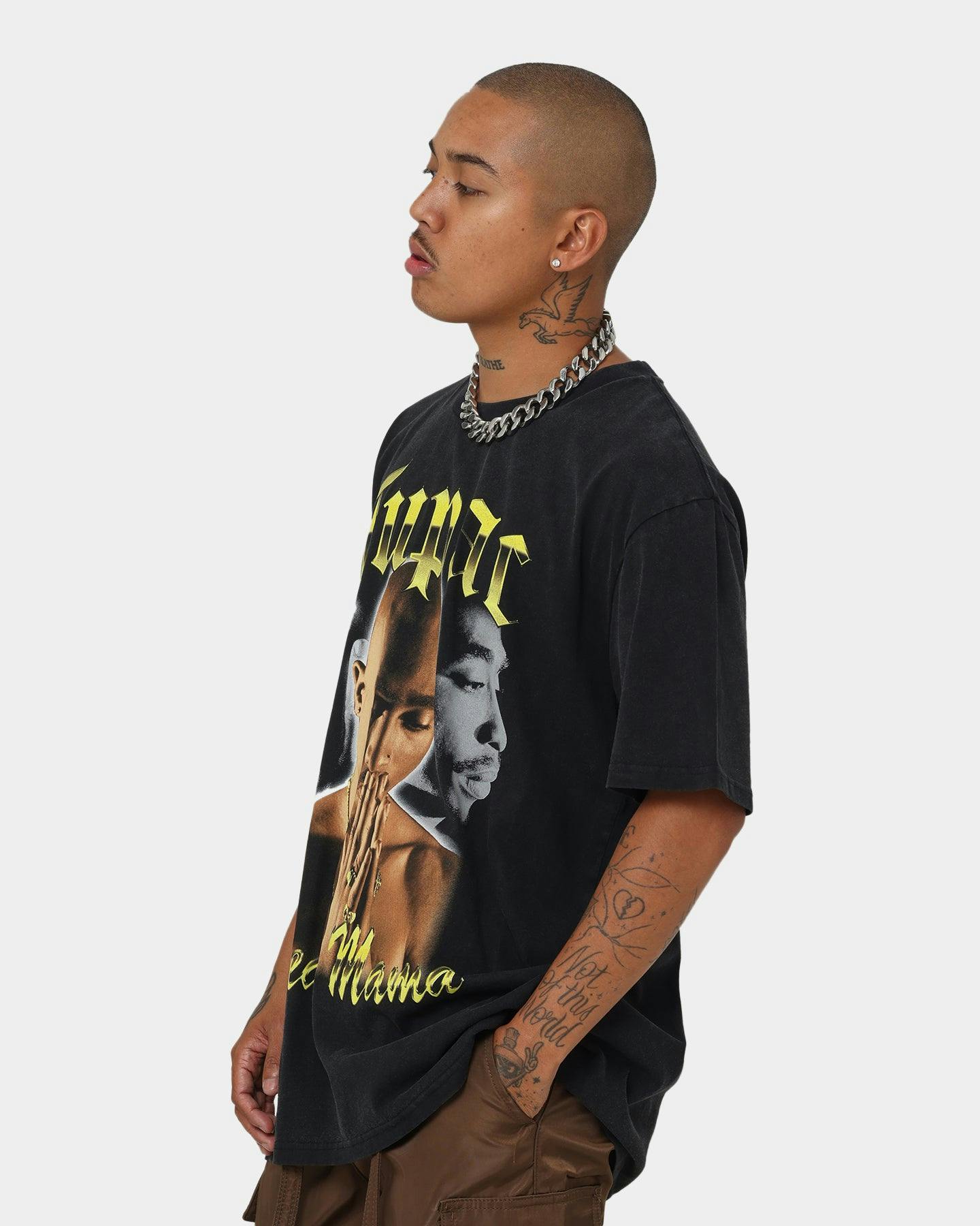 Tupac Dear Mama Gold Collage Vintage T-Shirt Washed Black