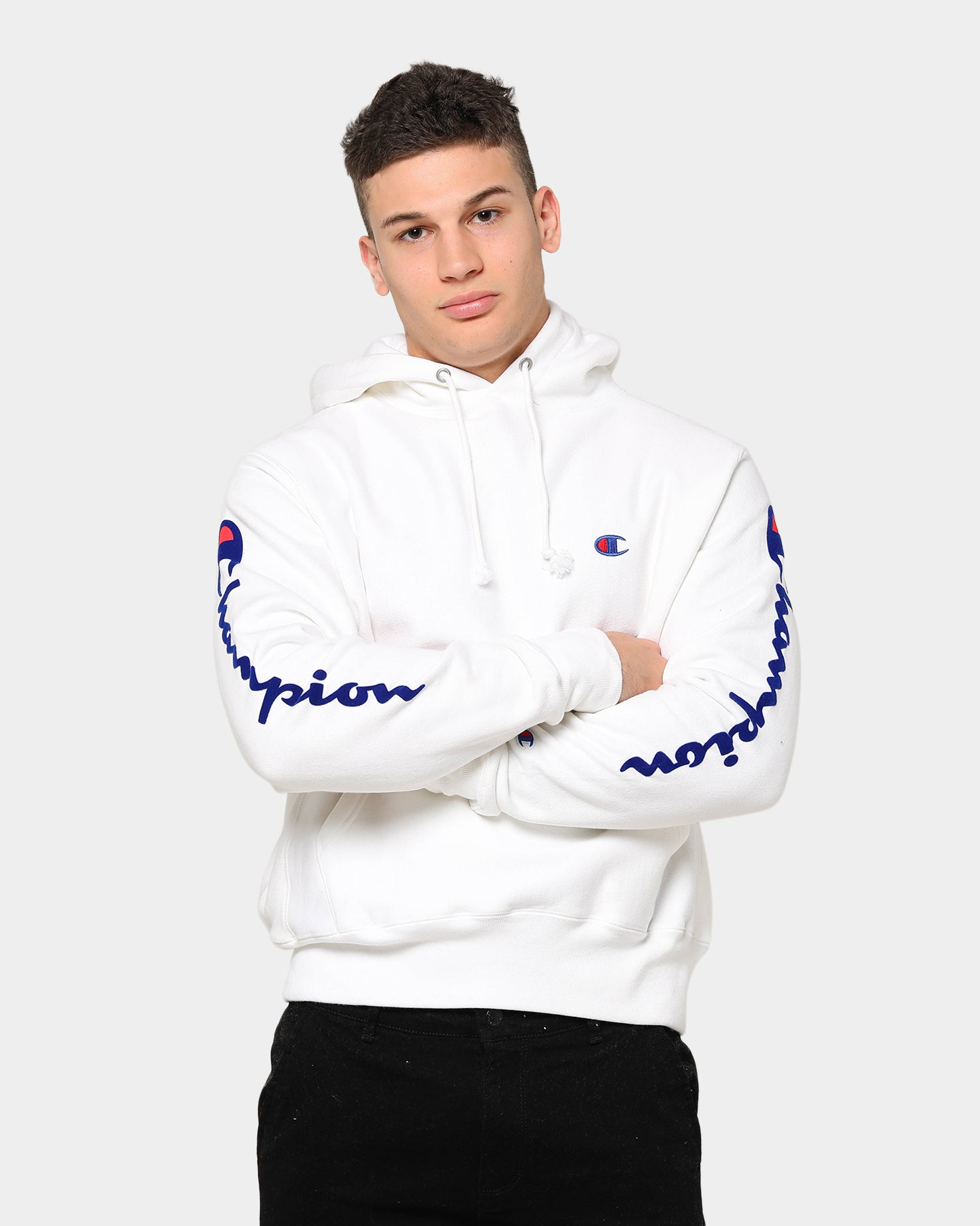 champion rev weave hoodie white