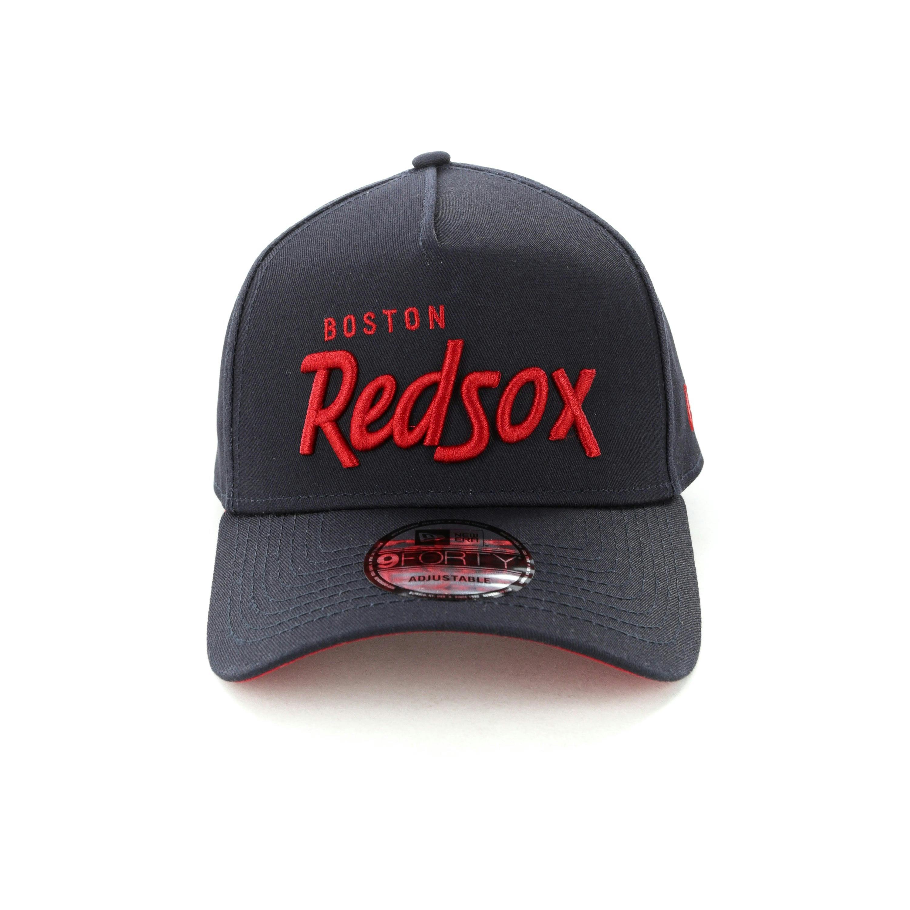 New Era Boston Red Sox Script 9FORTY A-Frame Snapback Navy/Red ...