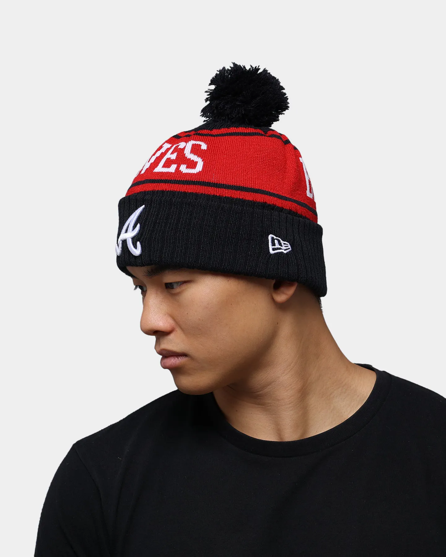 New Era Atlanta Braves Team Stripe Script Pom Beanie Team | Culture Kings NZ braves world series beanie