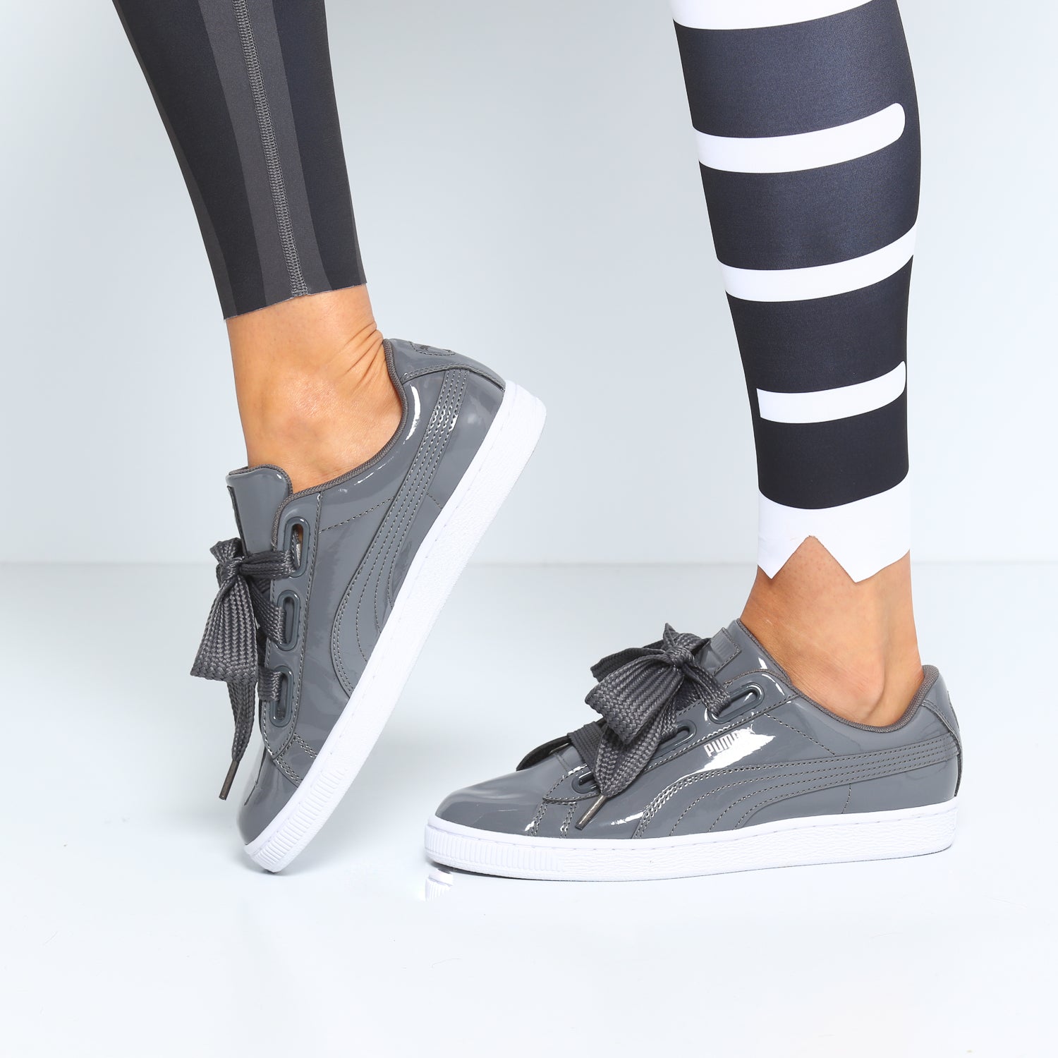 puma patent basket heart sneaker in white