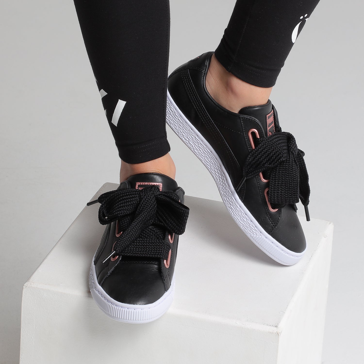 puma basket heart black rose gold
