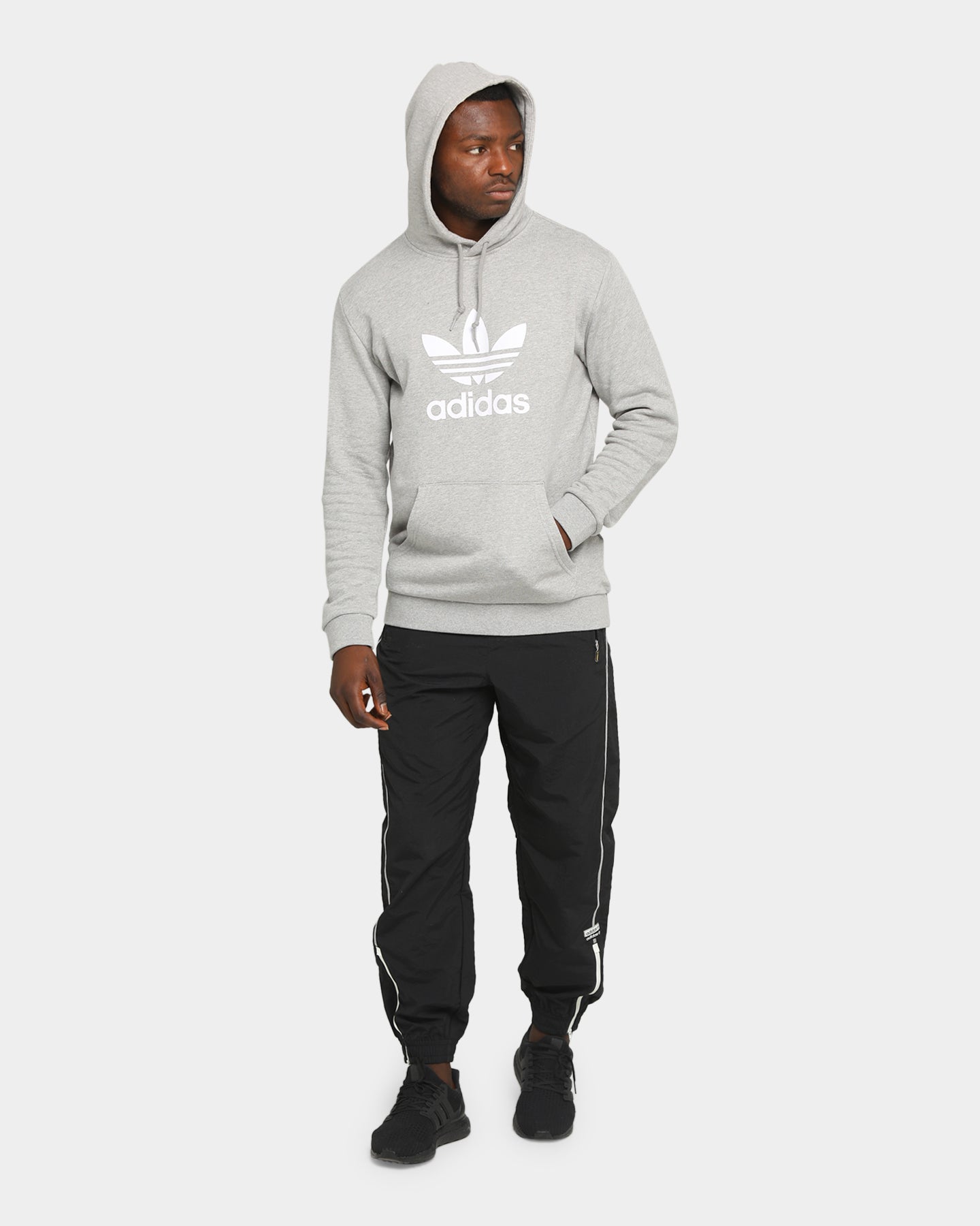 adidas trefoil hoodie grey