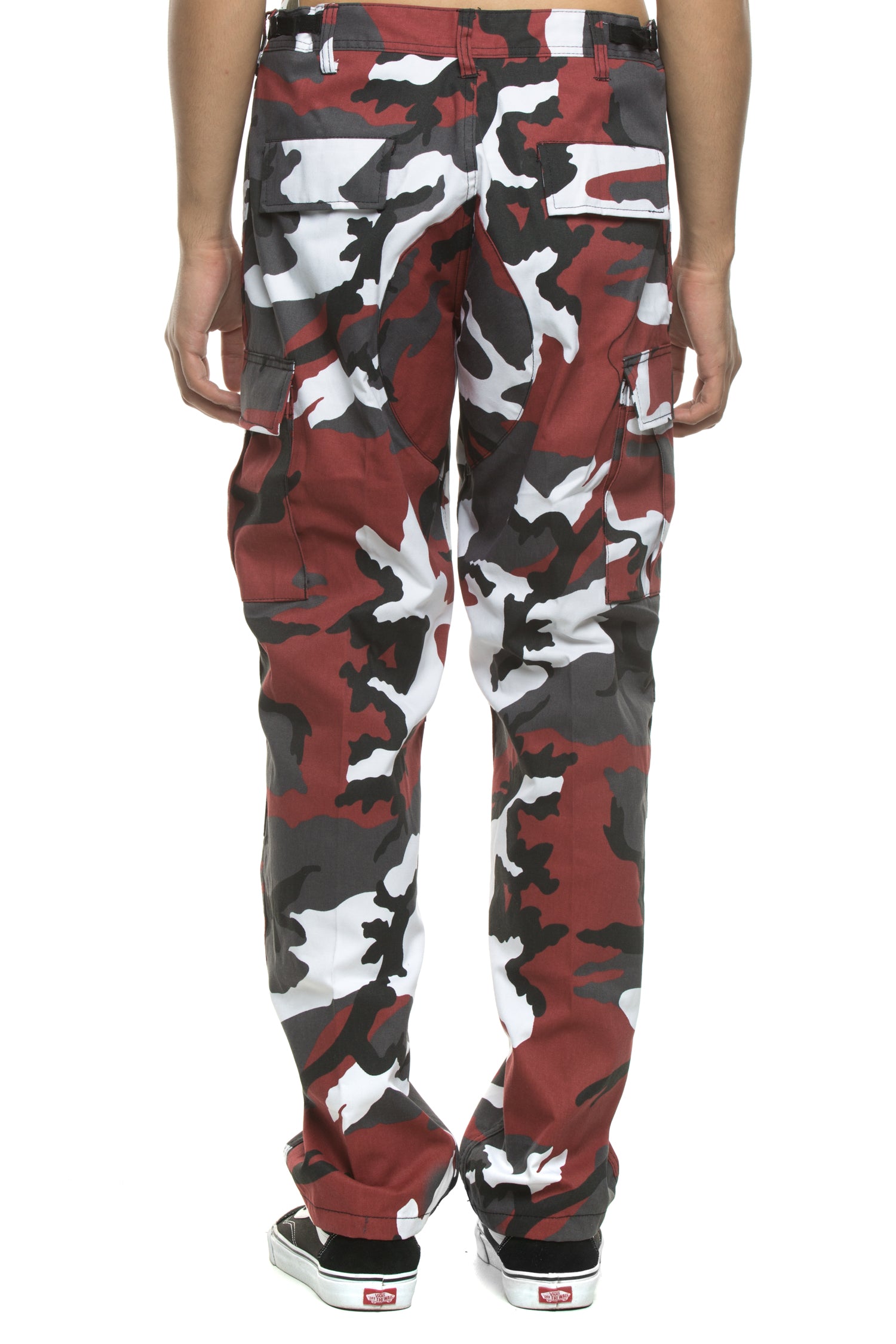 red and grey camo pants