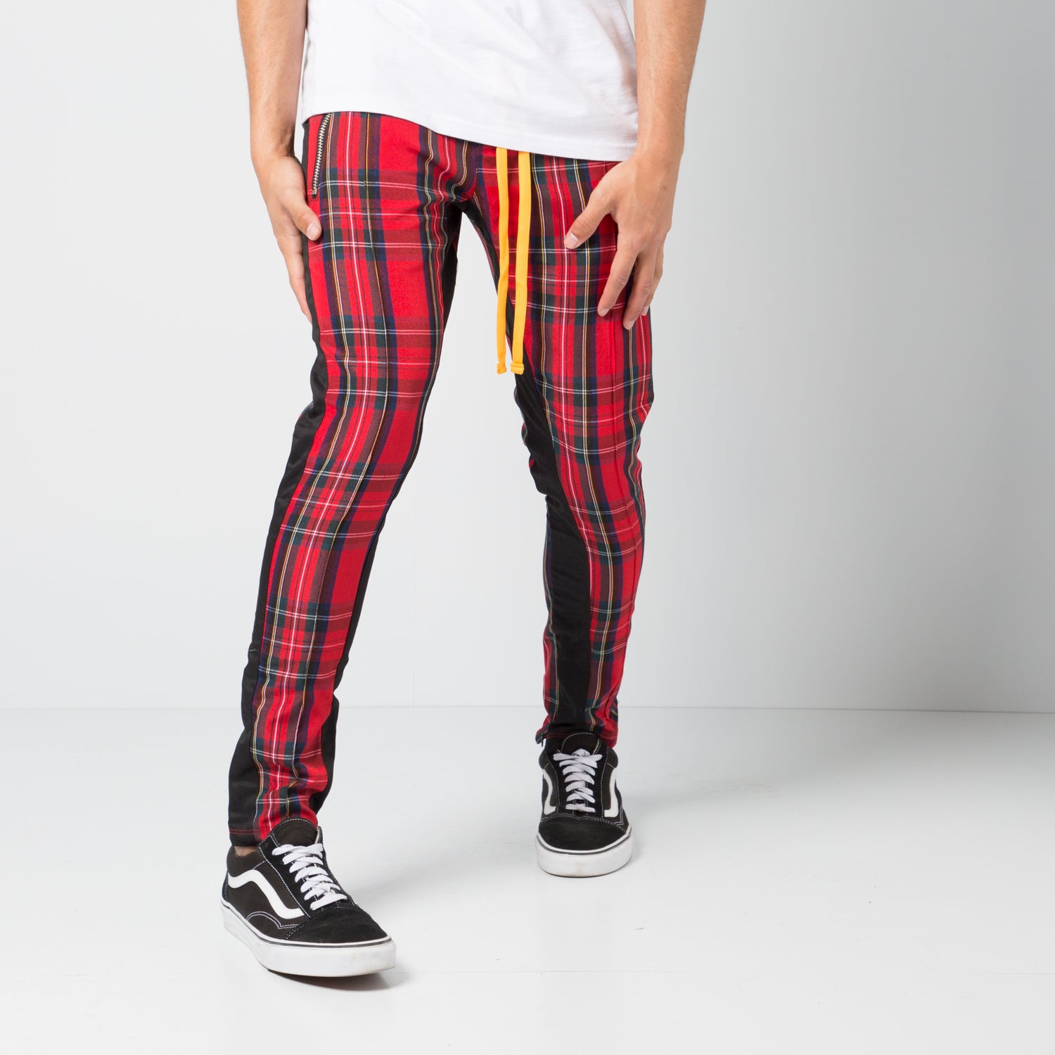 red plaid track pants mens