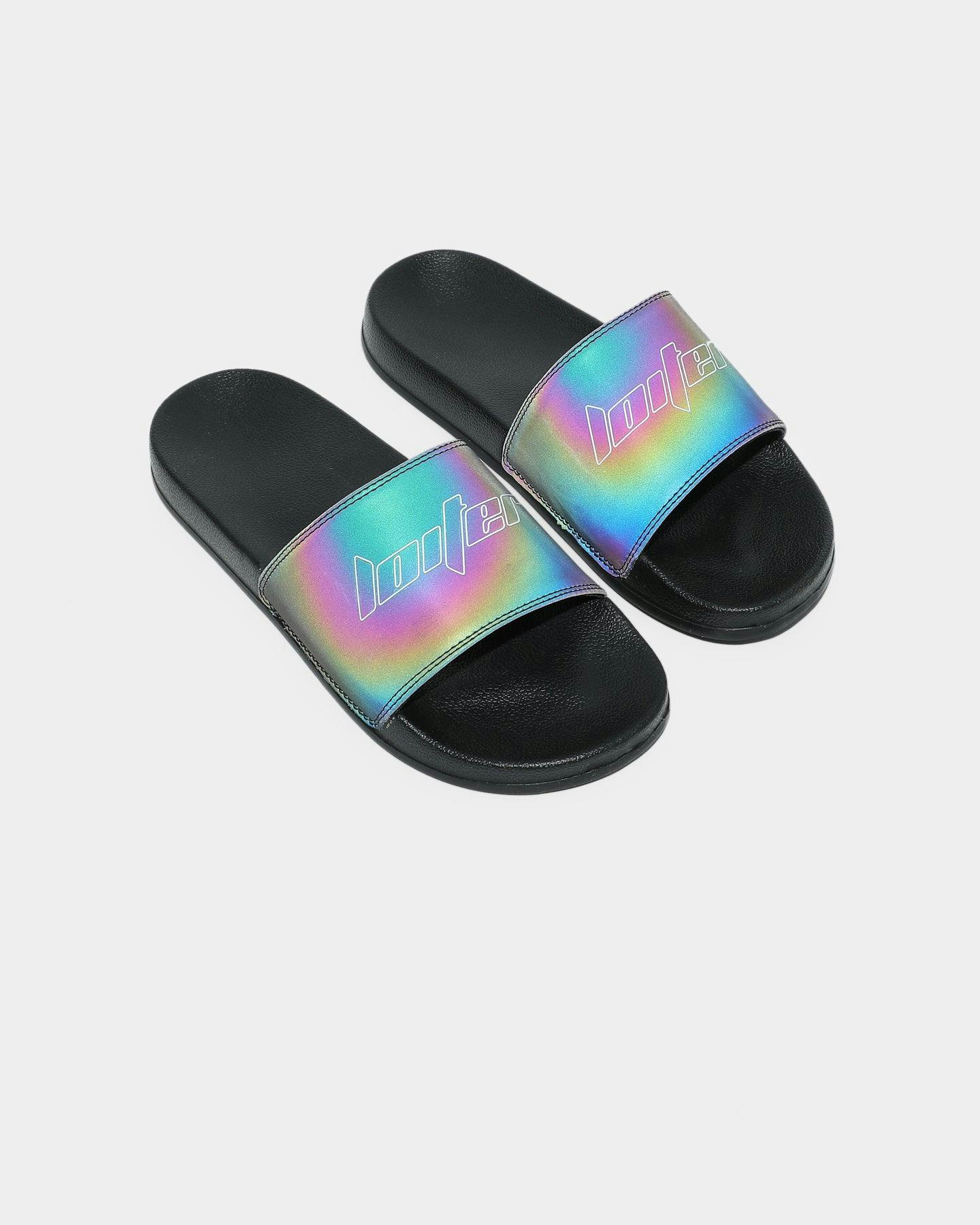 Loiter Reflective Slide Black/Rainbow Reflective | Culture Kings NZ