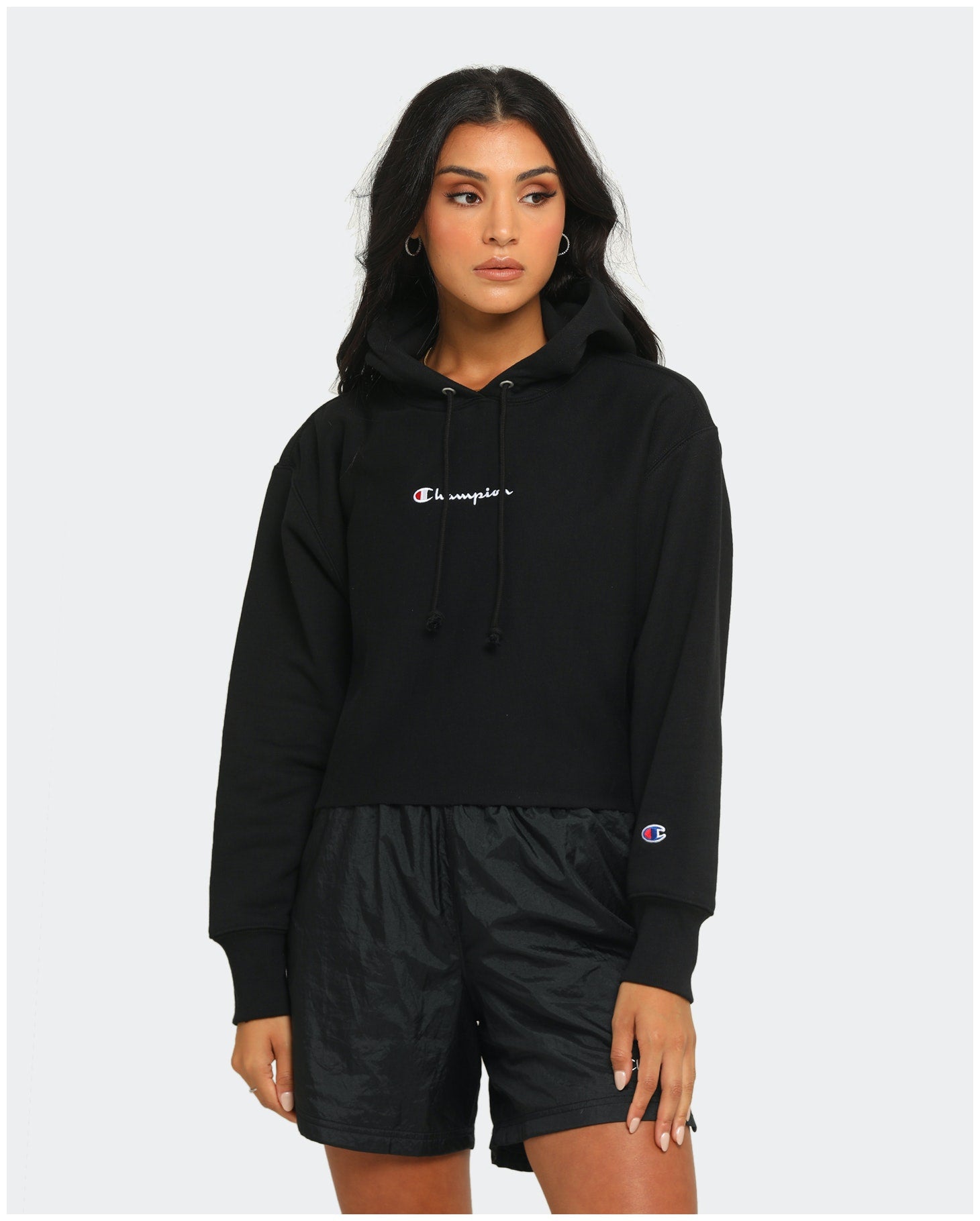 black crop champion hoodie