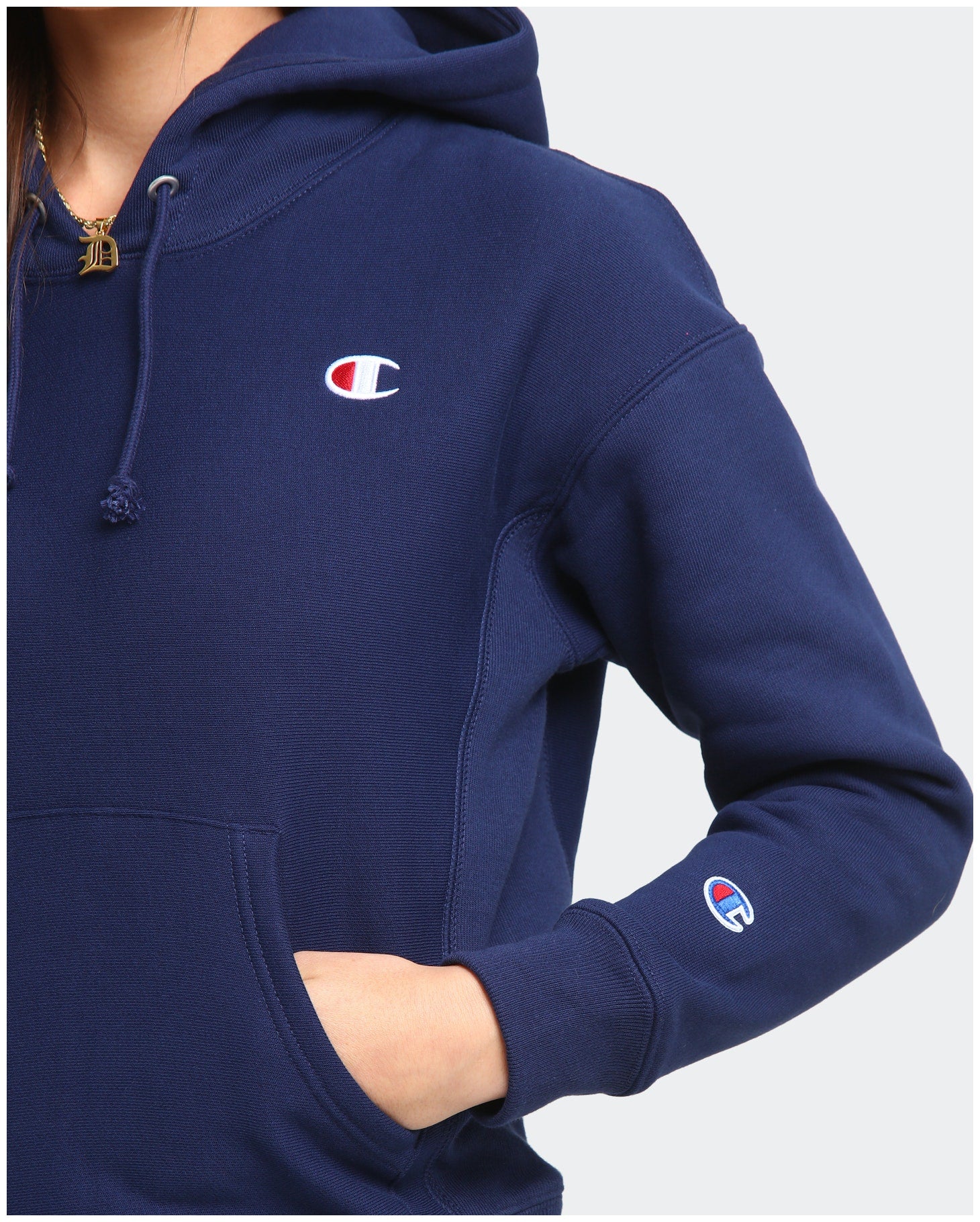 navy blue champion hoodie womens