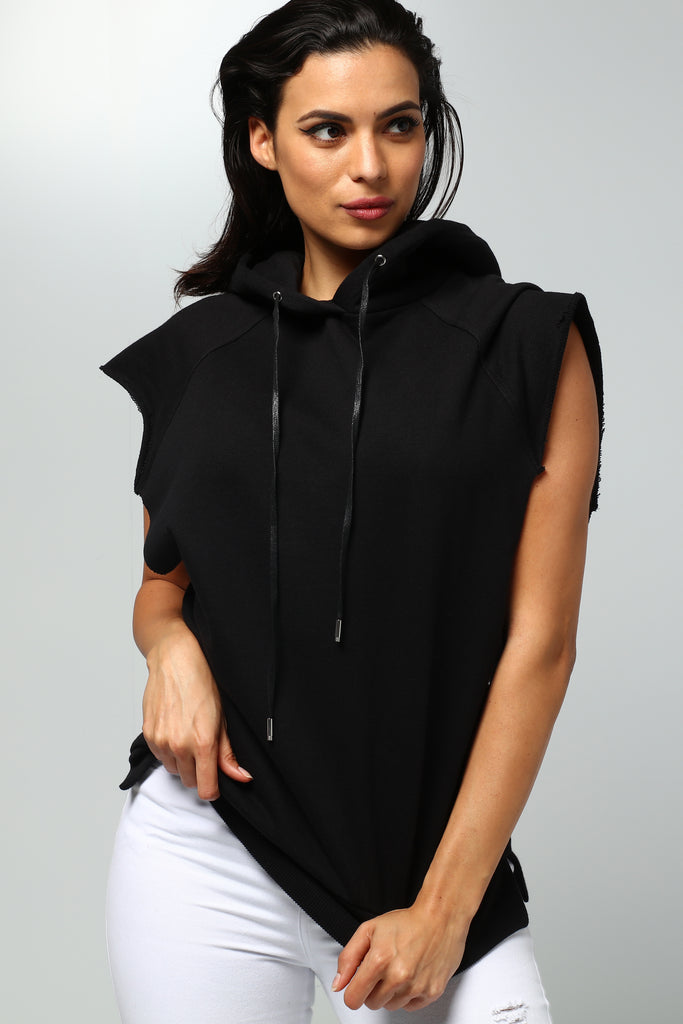 womens black sleeveless hoodie